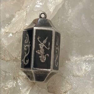Niello (Siam/Thailand) Vintage Sterling Silver Black Pendant, Hindu Goddesses